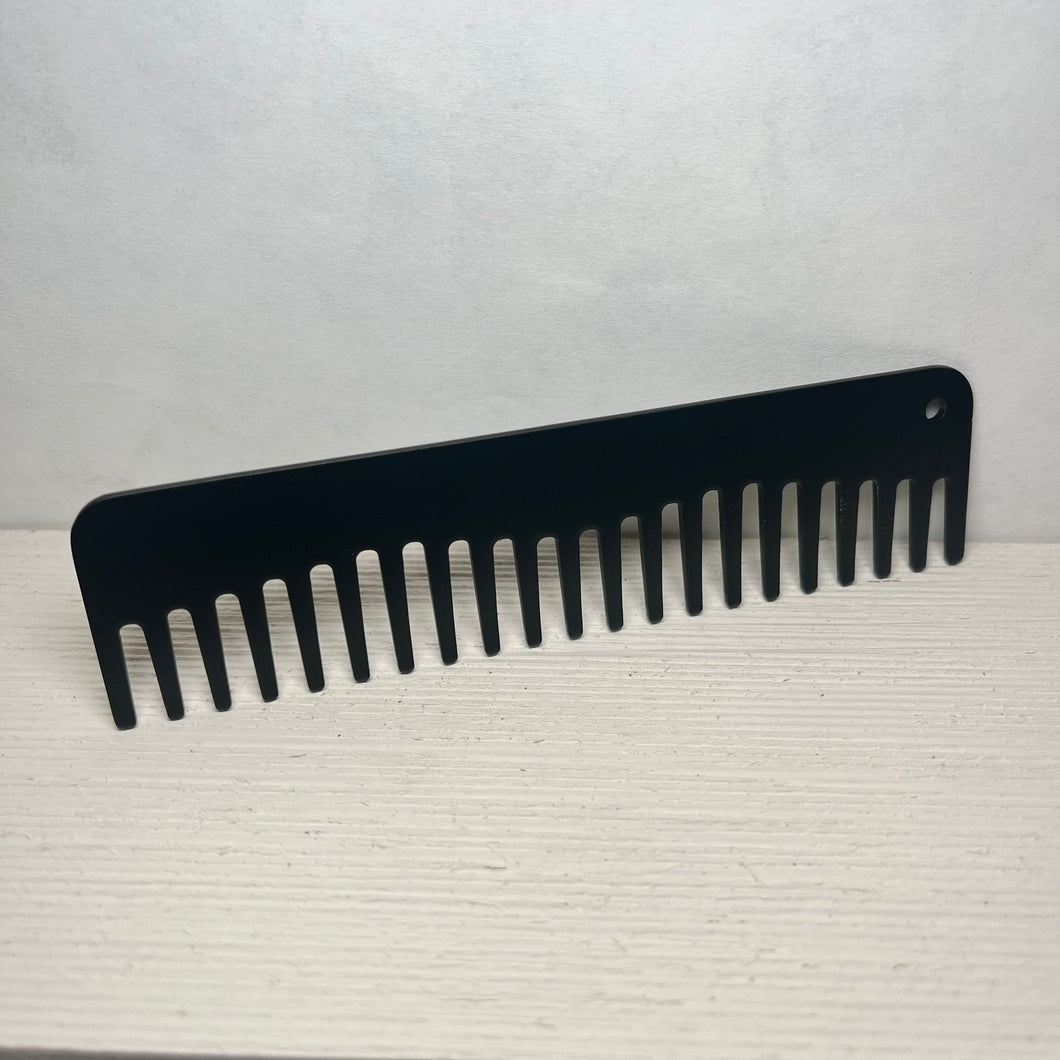 Heircomb Mini Wide Tooth Metal Comb in Satin Black finish.